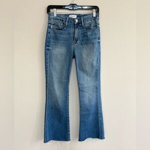 Frame Le Crop Mini Boot with Frayed Hem in Columbus Wash, size 27